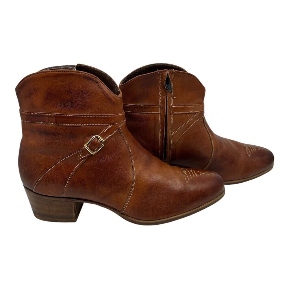 Florsheim Womens Sz.10C Brown Leather Ankle Boots With Buckle & Zip Closure VTG.